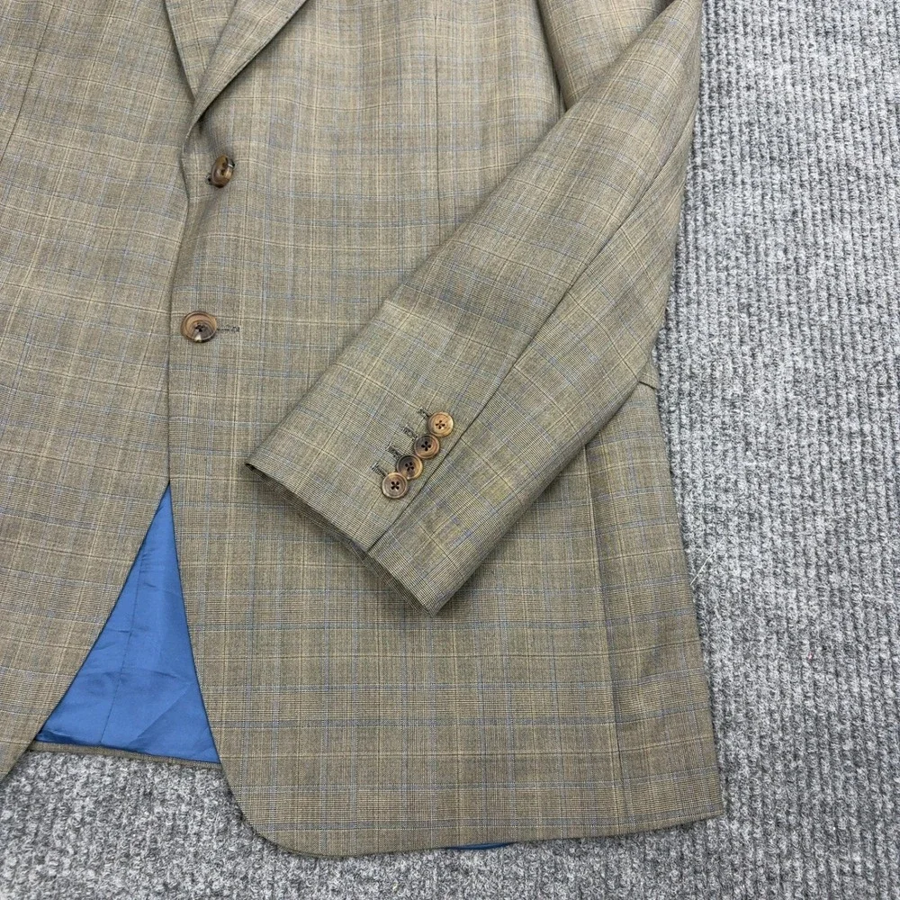 Paul Stuart Blazer Mens 44 Brown 100% Wool Plaid 2‎ Button Double Vent Classic